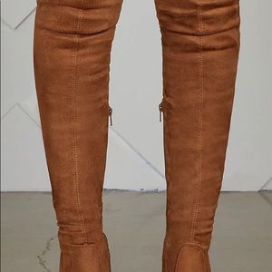 Thigh high peep toe boots